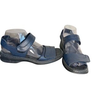 Josef Seibel Debra Blue Leather Comfort Sandals Adjustable Straps Women's Sz 8.5
